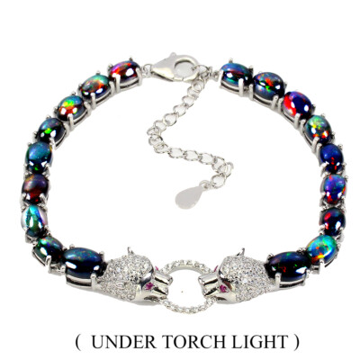 Valentine 925 Silver Bracelet Oval Black Opal 8x6mm Tiger Gemstone Jewelry 7.5