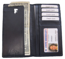 Leather Checkbook Cover for Top Side Tear Registers Duplicate Check dark blue.