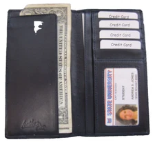 Leather Checkbook Cover for Top & Side Tear Registers Duplicate Check dark blue.