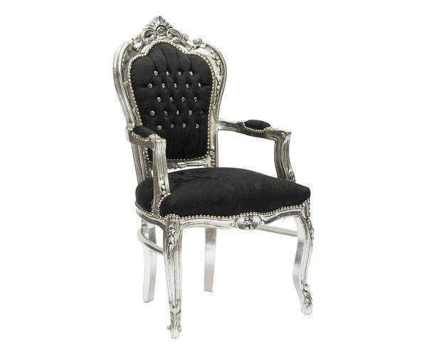 Armchair IN Leaf Silver Trim Fabric Black E Backrest Quilted Vest