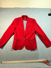 Tommy Hilfiger Women  s Red Blazer Size 12 One-Button Lined Stretch Notch
