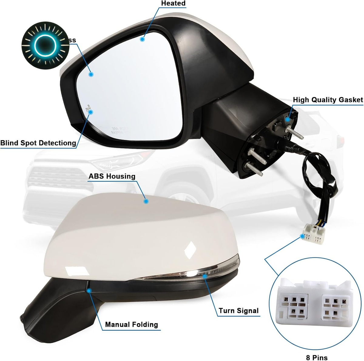 RAV4 レプリカ（新品） Left Driver Side Mirror Fits 2019-2025 Toyota Rav4 with Power L