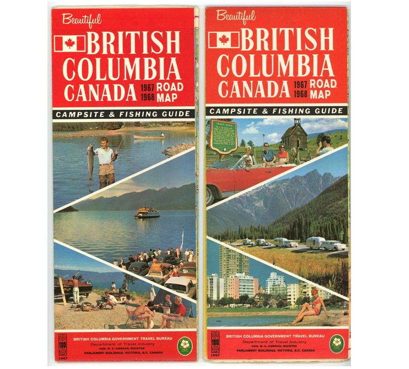 Vintage 1967-8 British Columbia Canada Official Road Map