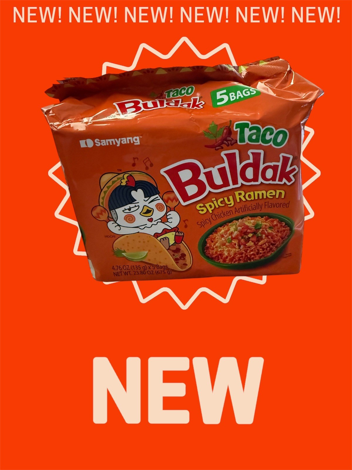 NUEVO* Samyang Buldak Ramen Picante Taco Sabor Pollo Picante [Paquete de 5]