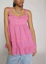 NWT Kimchi Blue Alexis Tiered Babydoll Tunic Top Urban Outfitters Pink Sz M $49