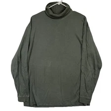 LL Bean Turtle Neck Long Sleeve Shirt Men’s Large Green Mock Base Layer COTTON