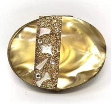 Compact, Flair 5th Avenue brass & Mother of Pearl Mini Powder Vintage Compact