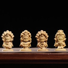 4 PC Boxwood Carved Bei Jing Opera Character Statue Sculpture Gift Home Decor
