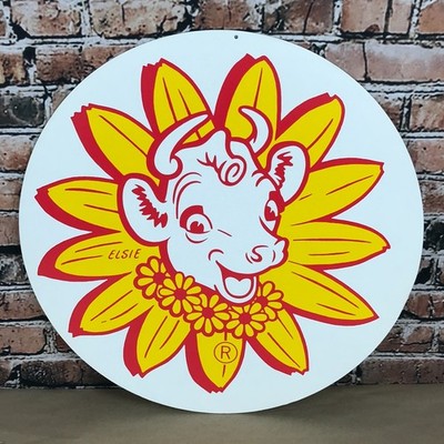 Vintage Borden Elsie The Cow Double Sided Round 18'' Sign Milk Ice Cream Dept.
