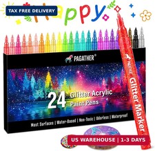 24 Colors Glitter Markers, 0.7mm Extra Fine Tip Sparkling Acrylic Paint Pens for