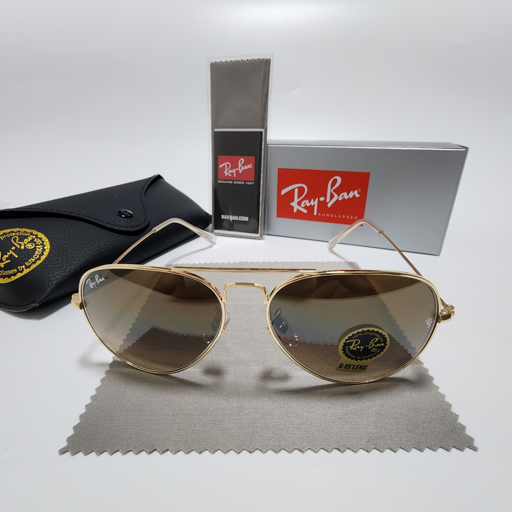 Ray-Ban RB3025 Aviator Pilot Sunglasses Gold Frame Gradient Brown Lens 58-14 mm