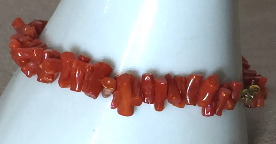 Pulsera Italia Coral 14K 585 Vintage 7.5" Foto 2 de 4