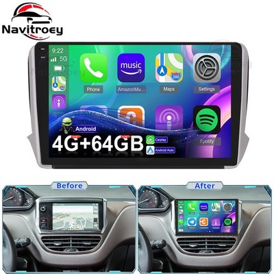 Carplay 4+64GB Android 15 Autoradio GPS Navi BT Für Peugeot 208/2008 2012-2018
