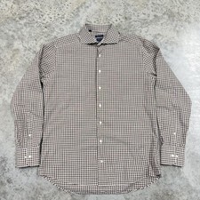Suitsupply Shirt Mens 16 Brown Gingham Cotton Button Up Long Sleeve Dress Shirt