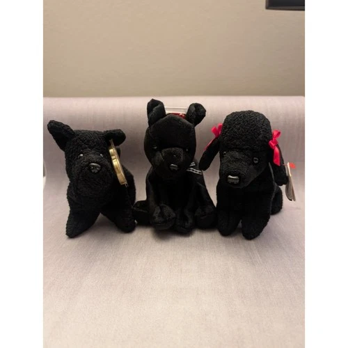 Lot of 3 Ty Beanie Babies Black Dog Luke Scottie Gigi Lab Terrier Poodle New VTG