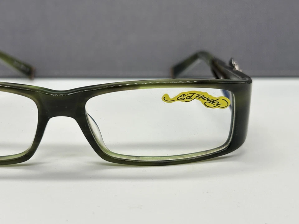 Monturas de gafas Ed Hardy hombres mujeres negras angulares dragón pedrería verde EHO704 Np Foto 3 de 4