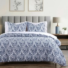 Prosper Medallion Navy White Country Contemporary Twin 2 Pc Comforter Bed Set