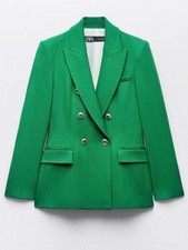 NWT Zara 2284/646 Green Tailored Double Breasted Blazer Gold Buttons S
