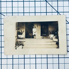 RPPC Vintage Real Photo Postcard Young Girl on Porch AZO Stamp Box