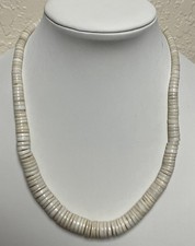 Vtg PUKA Shell Necklace Graduated Hawaiian Barrel Clasp 15" Largest Bead 10mm