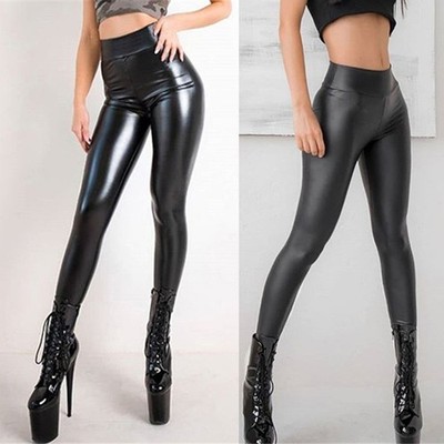 Damen PU Lederhose Bleistift Leggings Push Up S-5XL Sexy Stretchig Hose Lang