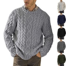Mens Knitted Sweater Fashion New Solid Color Pullover Autumn Winter Warm Sweater