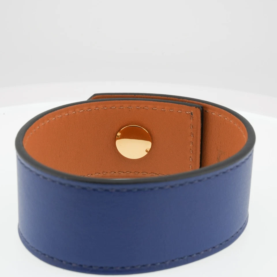 READ Hermes Hip Hop Pulseira de Couro Rápida Azul Marinho Ferragem Dourada - Imagem 3 de 4