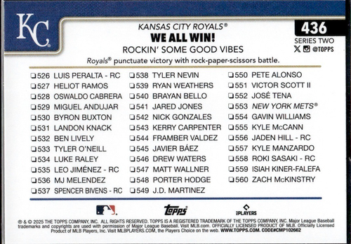 We All Win #436 Rockin Some Good Vibes Sun Holiday Topps 2025 Series 2 Royals - 第 2/2 張圖片