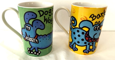 Dunoon Dog Mug Set Jane Brookshaw Doggies Cartoon Dogs Scotland Retired Set of 2