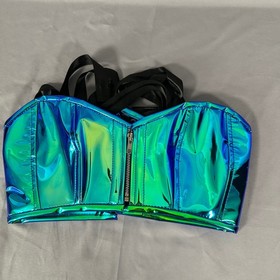 Lavish by Daisy Corsets Blue Iridescent Zipper Front Bustier Top Womens Medium