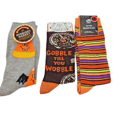 Halloween Thanksgiving Novelty Crew Socks Lot Candy Corn Gobble Turkey Stripes