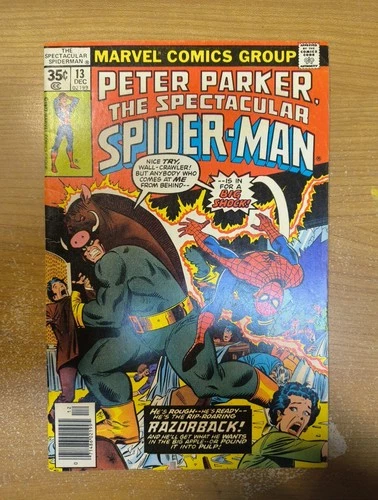 THE SPECTACULAR SPIDER-MAN #13 Newsstand Marvel 1977 1st App Razorback, Vintage