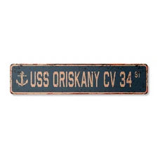 USS ORISKANY CV 34 Vintage Street Sign us navy ship veteran sailor rustic gift
