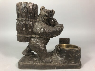 BLACK FOREST Bear Smoker s Necessity Carved Wood Signed WEGGIS Dated 1933