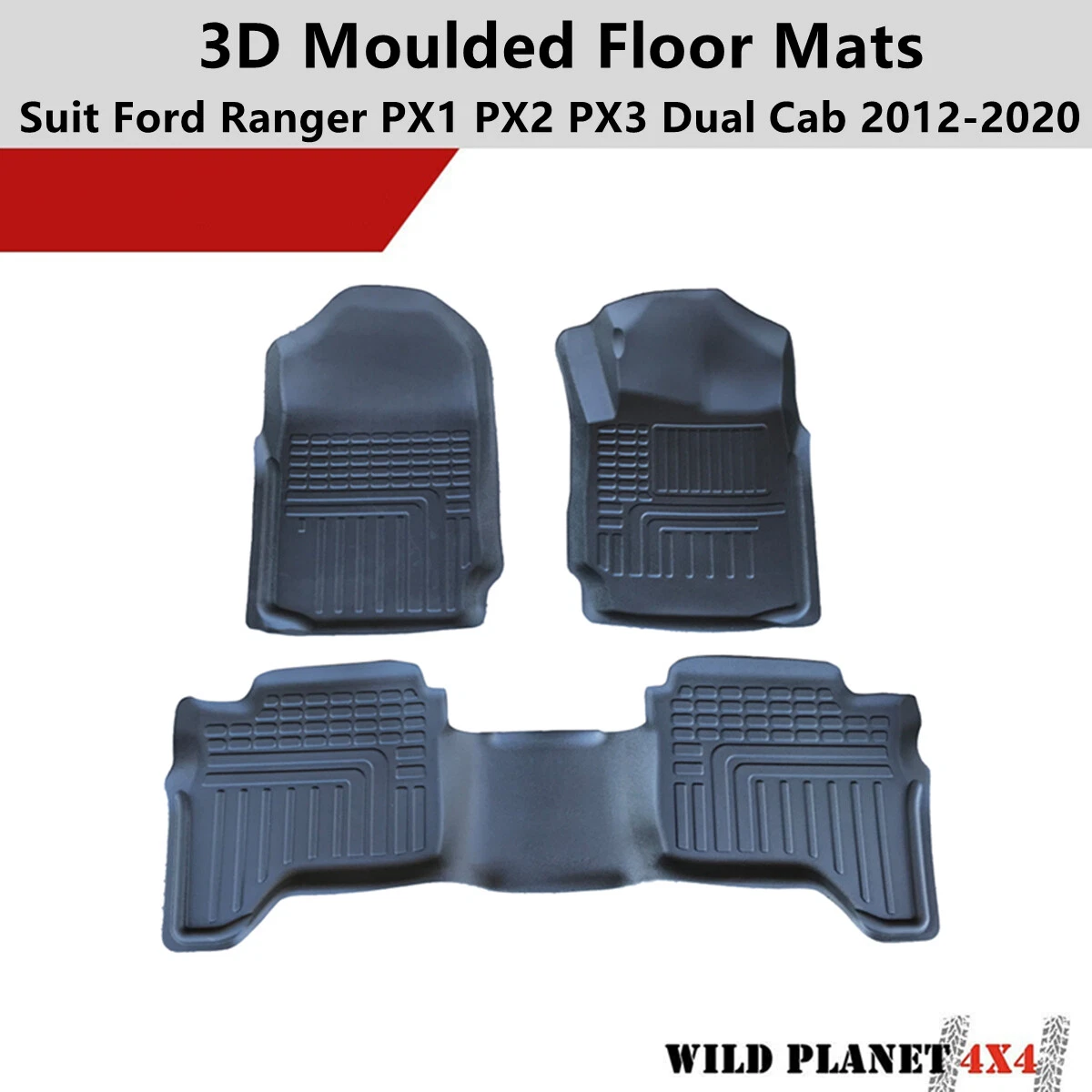 3D TPE All Weather Floor Mats Liner fit Ford Ranger PX 123 MK Wildtrak Dual Cab