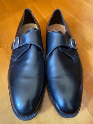 SANTONI BUCKLE UP MONK SHOES LEATHER BLACK BLACK US 11.5 EUR 45 UK 10.5