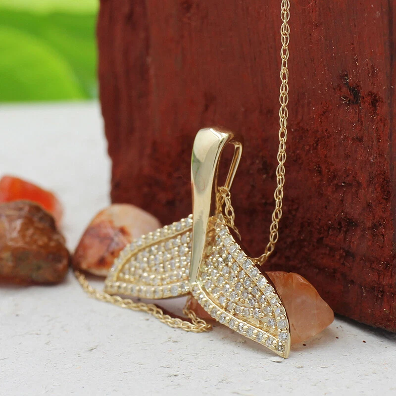 Colgante cola de ballena diamante natural blanco de 0,34 quilates de oro macizo de 14 k Foto 3 de 4