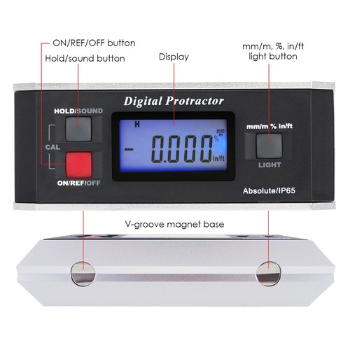 Angle Finder Digital Protractor w/ Backlight Alarm Magnetic V-Groove Gauge Level - Picture 4 of 9