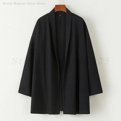 Chinese style Men's Cardigan Loose Taoist Cloak Cape Cotton Linen Coat Outwear