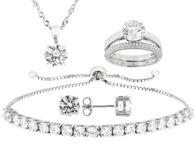 Jewelry Set White Simulated Diamonds-Rhodium Plated Over 925