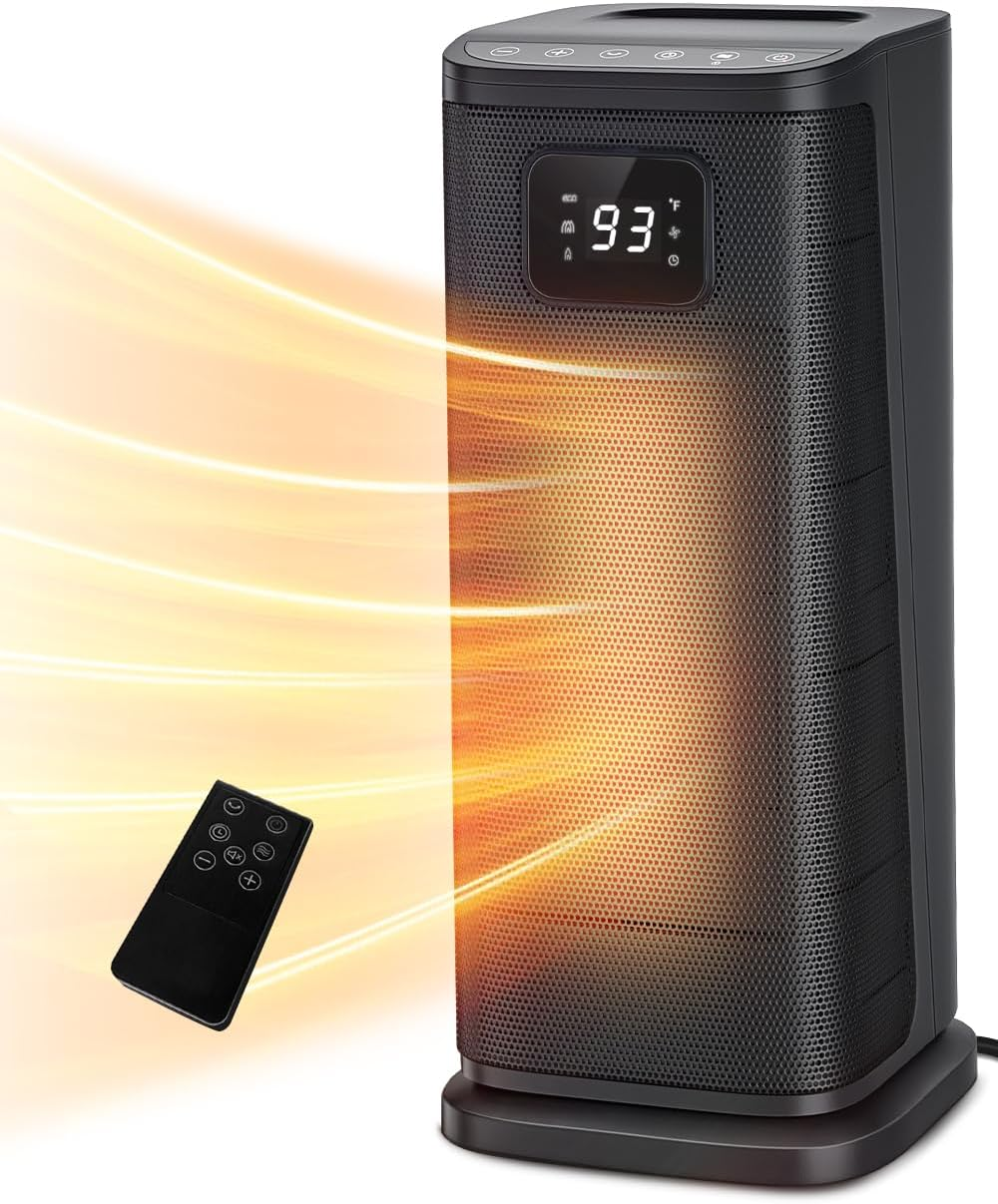Space Heater for Indoor Use, 1500W Electric Portable Tower W/Thermostat & Timer,-image