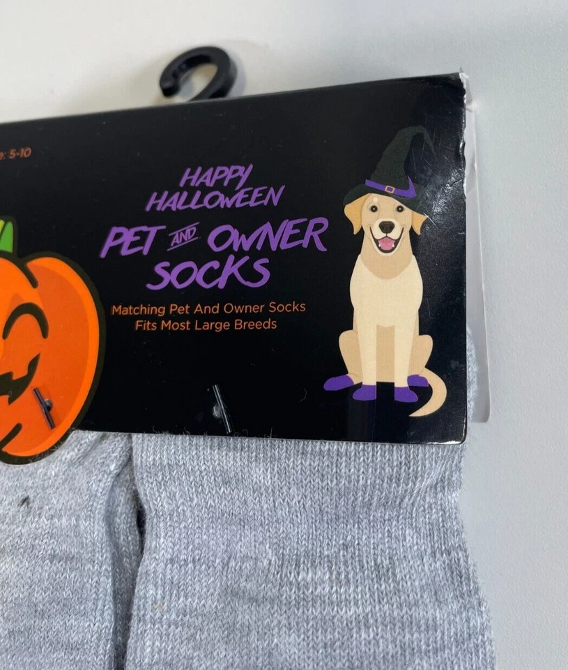 NUEVO CON ETIQUETAS Feliz Halloween Calabazas/Patas Mascota y Dueño 2 Pares Calcetines Talla 5-10 Y Una Mascota Foto 3 de 4