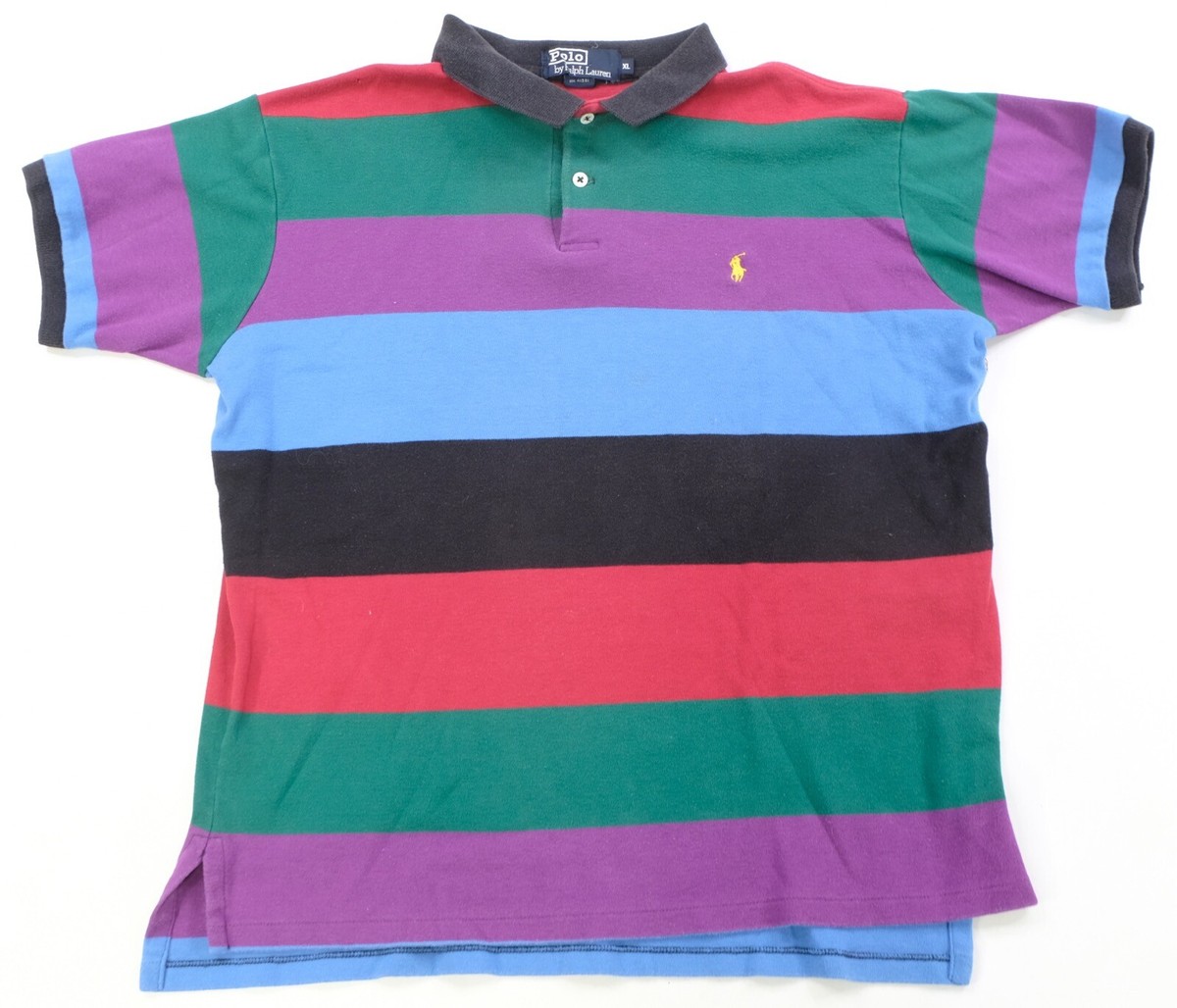 Rare Vintage POLO RALPH LAUREN Color Block Striped Polo Shirt 90s