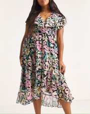 SIMPLY BE LADIES BLACK FLORAL WRAP RUFFLE FRONT MIDI DRESS NEW (ref 218) SALE