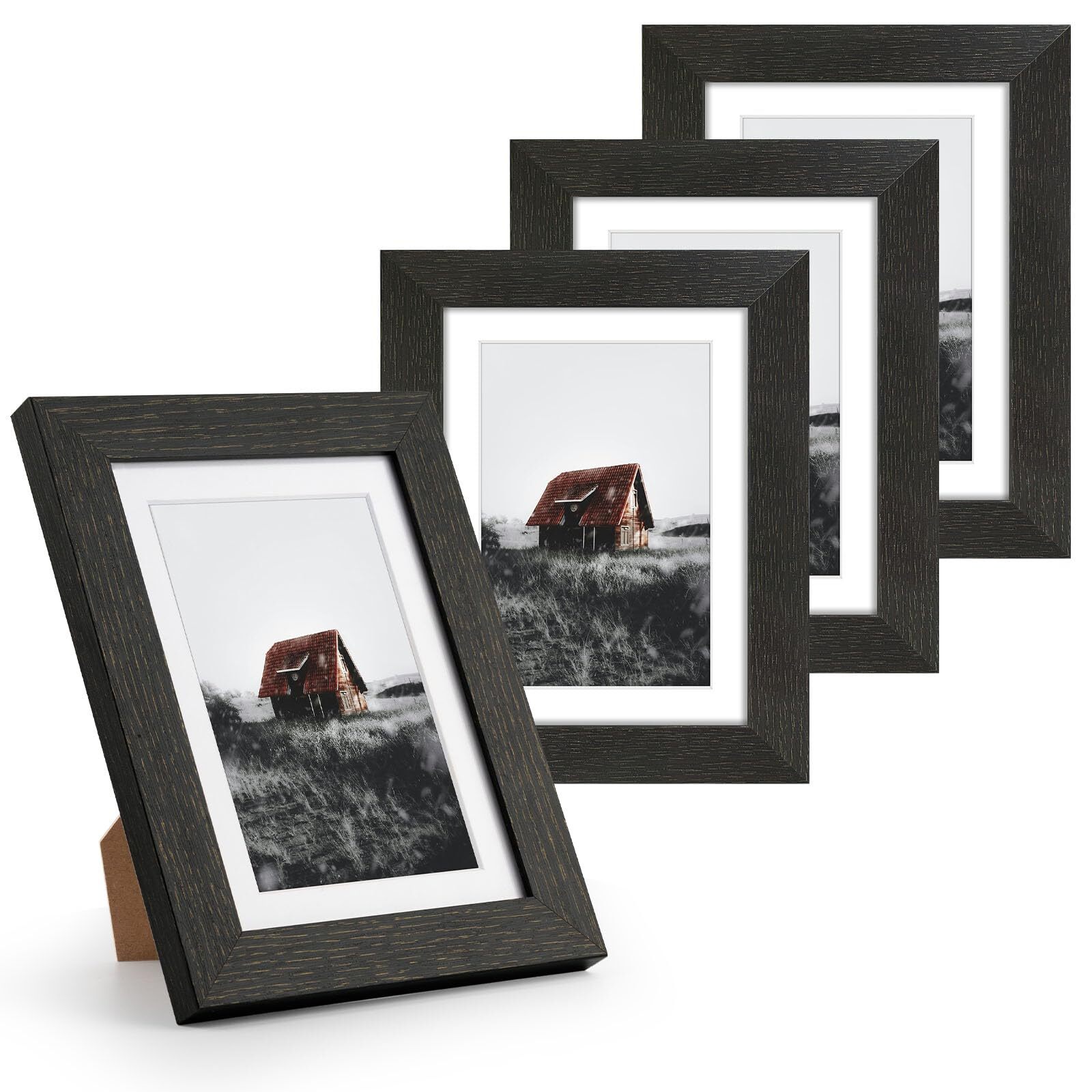 , 8x10 Picture Frame Set of 4 Farmhouse Wood Pattern Photo Frames, Display 5x...