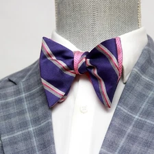 Men's Self-tied Bow Tie 100%Silk Big Butterfly Purple Pink Reversible S684