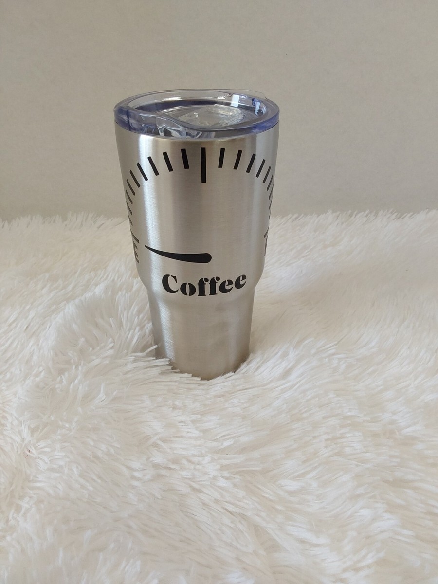 Stainless Steel Travel Mug W/Lid, Silver W/Black Vinyl "Coffee" Meter 20 Oz.  | eBay