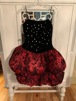 Poof Dress. Black Velvet. Red Flowers. Spaghetti Strap.Bow. Size 10 | eBay Poof Dress. Black Velvet. Red Flowers. Spaghetti Strap.Bow. Size 10 | eBay