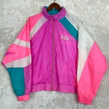 Vintage Puma Windbreaker Jacket Womens Large Pink Color Block 80s Y2k Barbiecore