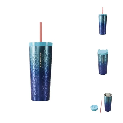 Starbucks 2024 China Blue Gradient 16oz SS Tumbler with Two Lids - Picture 3 of 3